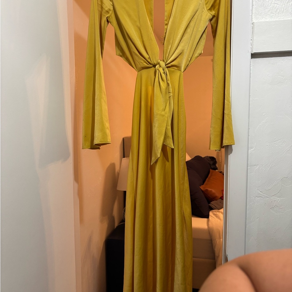 ASOS Yellow Long Sleeve Midi Dress